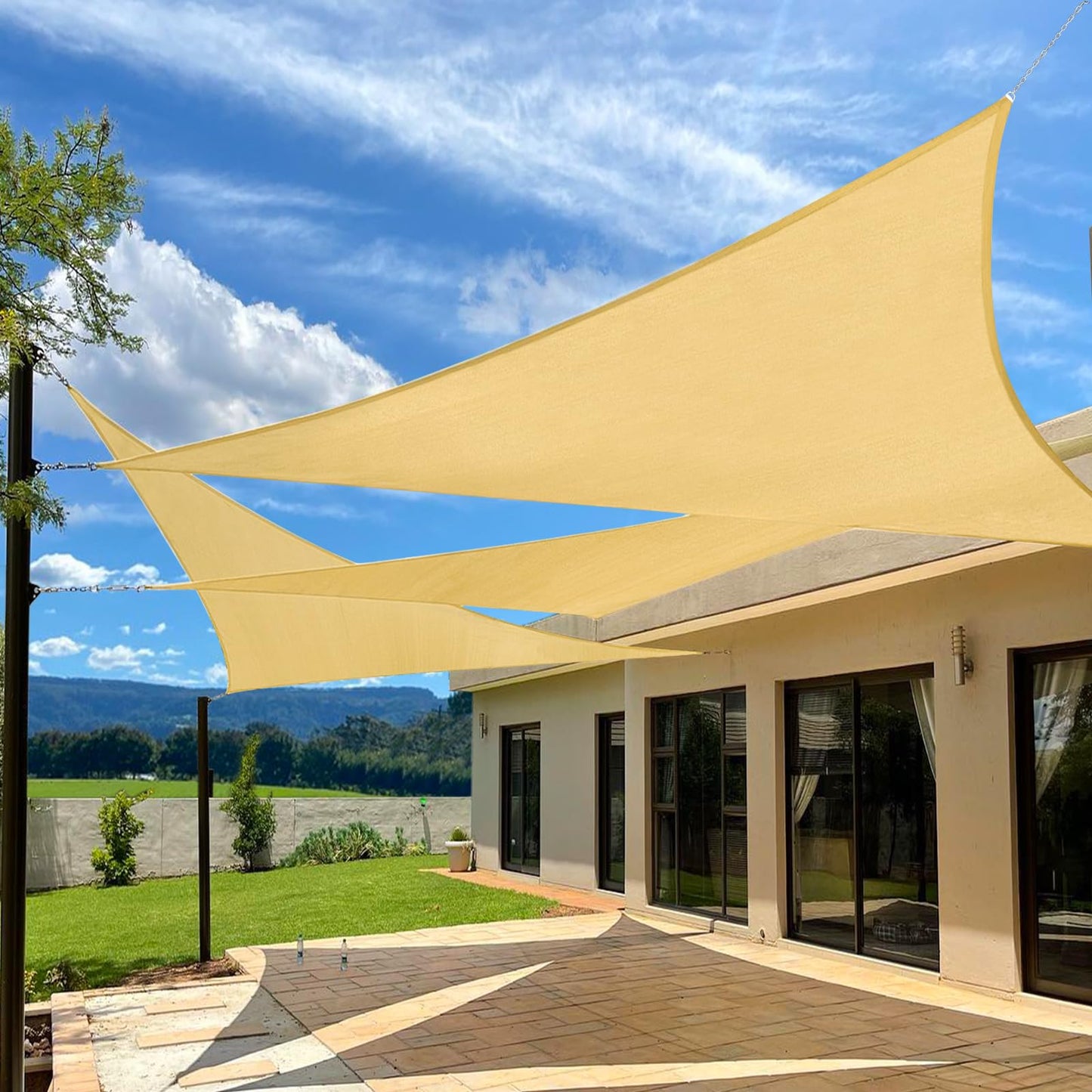 Large Sunshade Sail for Garden & Patio UV Protection 10x10x14 ft - Dark Grey, Mocha, Sand, Light Grey
