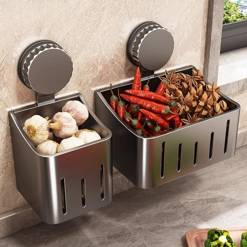 Wall-Mounted Onion, Ginger & Garlic Storage Rack with Suction Cups – Multi-Size & Color Options