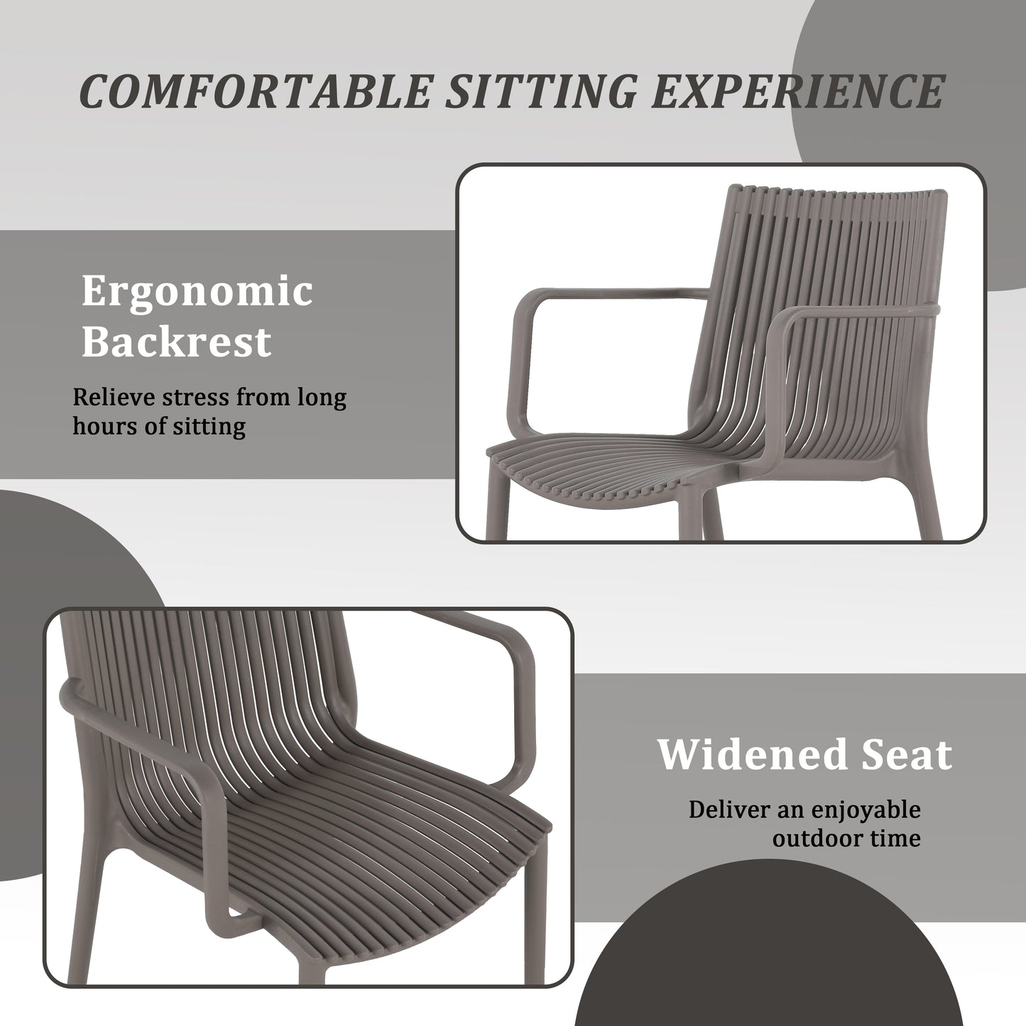 4-Piece Warm Grey Stackable Armchair & Round Table Set - Indoor/Outdoor
