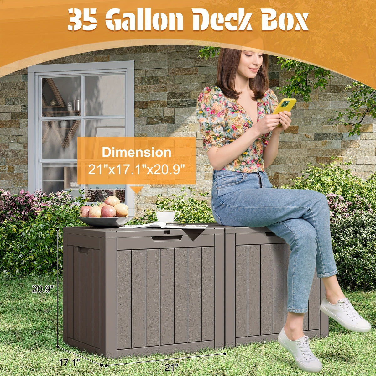 35 Gallon Outdoor Waterproof Storage Box with Lock Hole for Garden & Patio