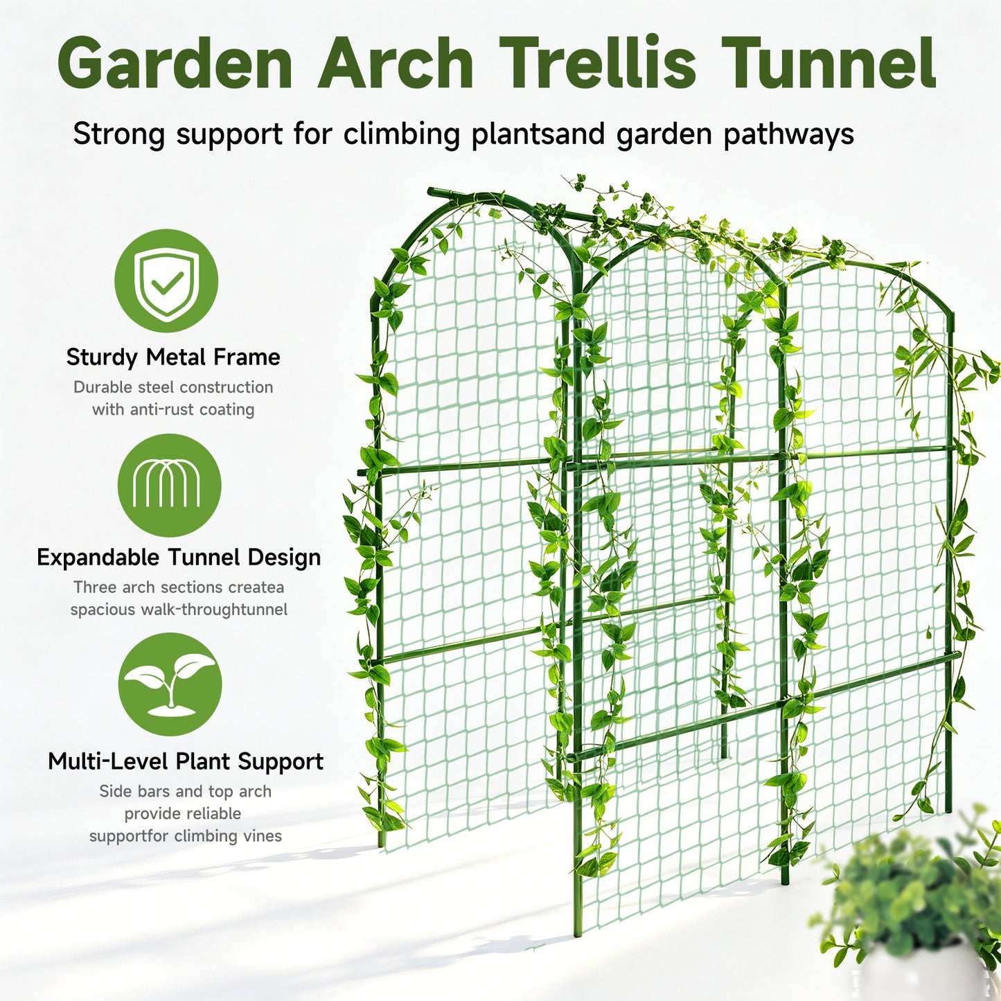 Heavy Duty Metal Garden Arch Trellis - Adjustable Climbing Support