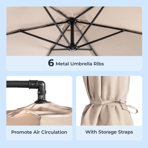 10FT Round Offset Patio Umbrella with Crank & Adjustable Tilt