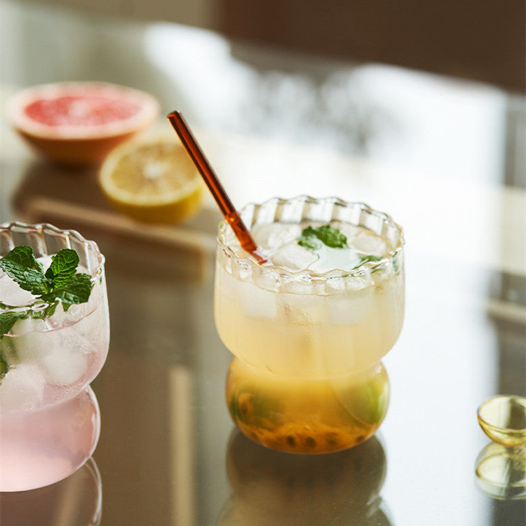 Vertical Grain Glass Chubby Cup - Modern Simple Drinkware for Home & Office