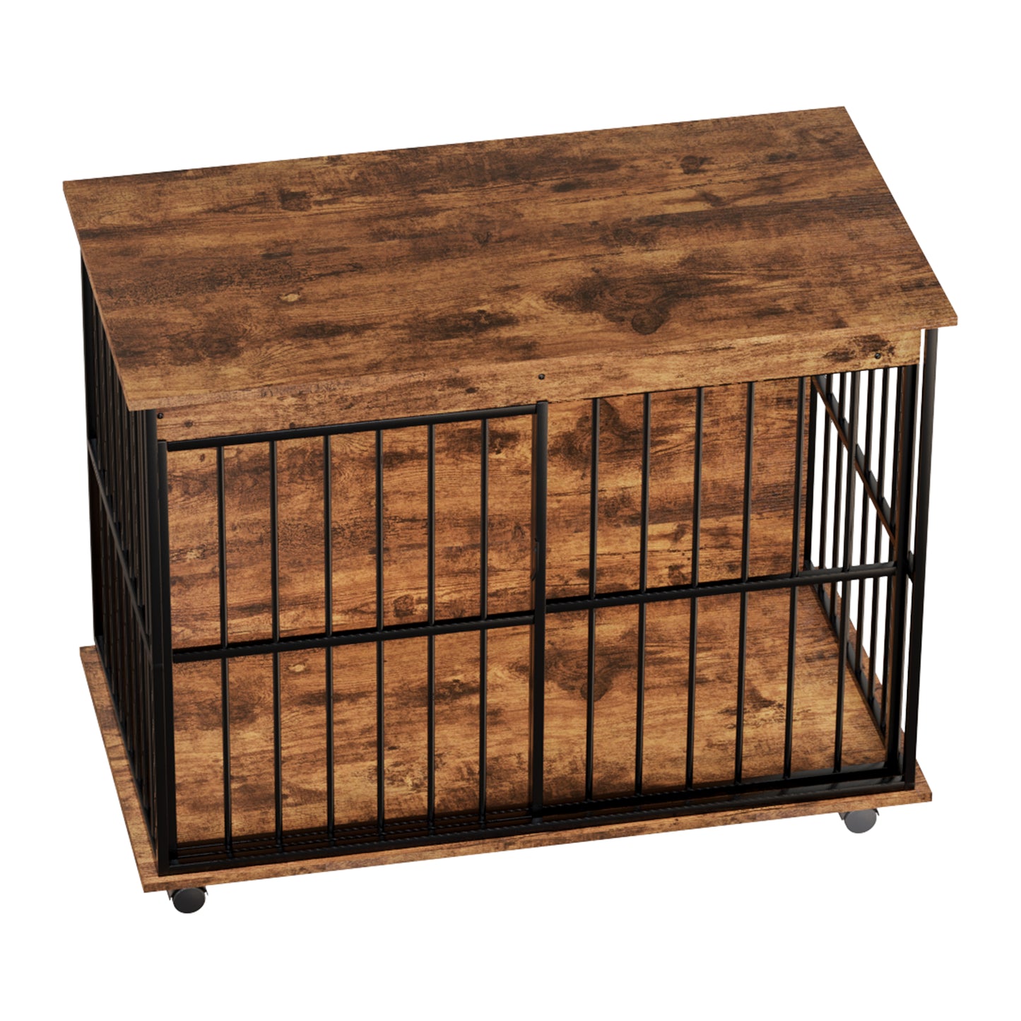 Large Wooden Dog Crate Furniture with Tray - Walnut Black