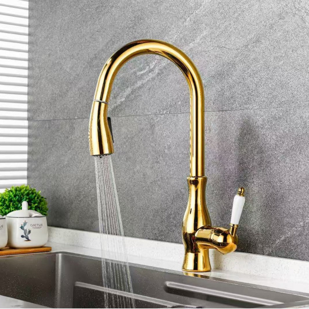 Kitchen Sink Hot and Cold Water Faucet Copper Finish with Inlet Pipe