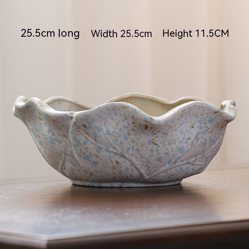 Large Ceramic Flower Pot with Shallow Mouth and Oval Rectangular Design for Home Garden
