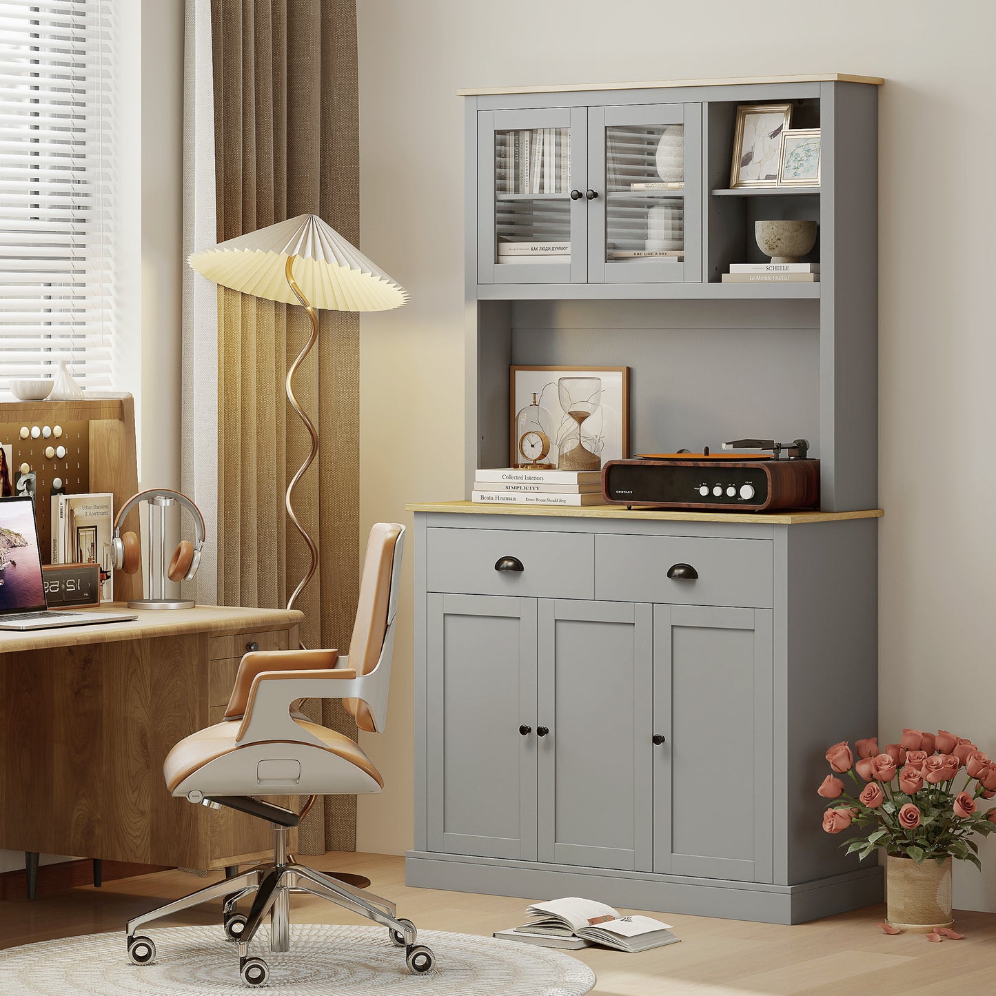 71" Tall Freestanding Kitchen Cabinet with Adjustable Shelves - Gray