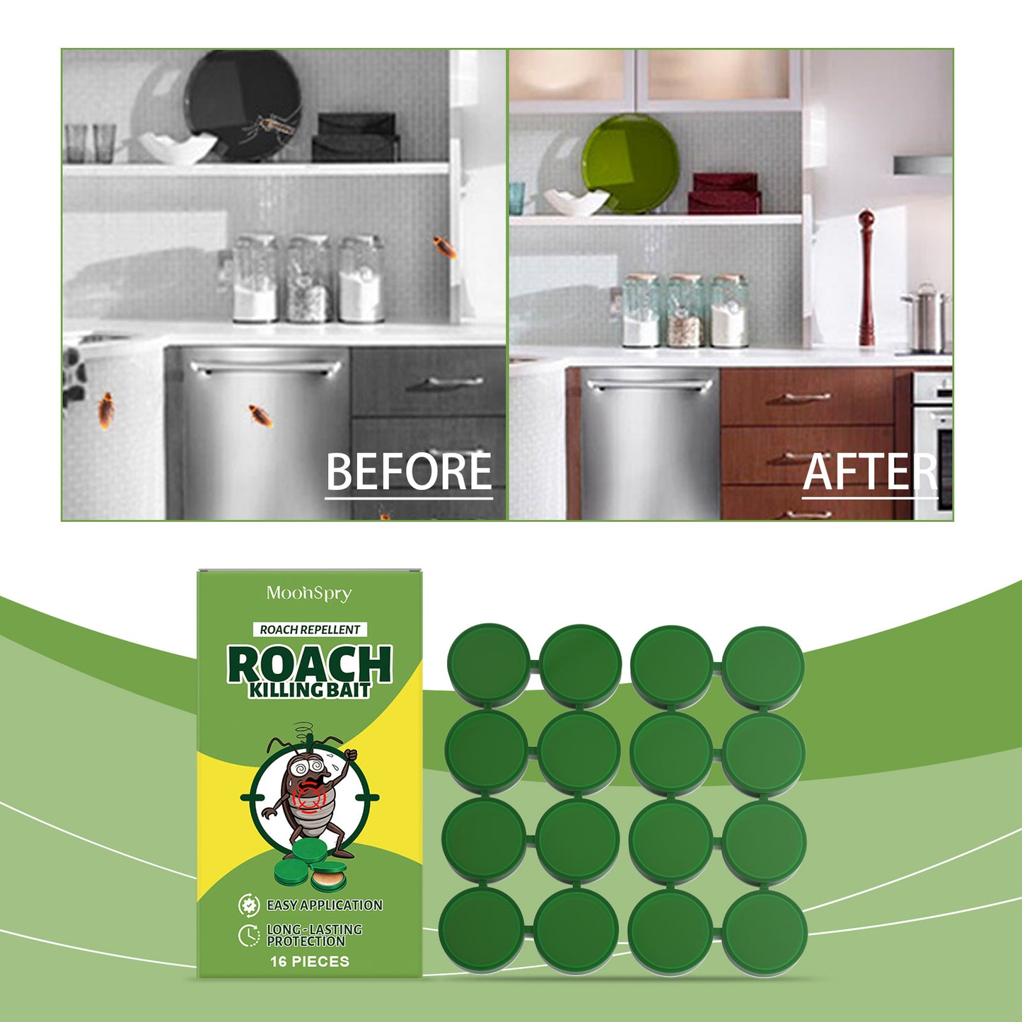 Cockroach Bait Stickers 16-Pack - Pest Control Sticky Traps for Insects