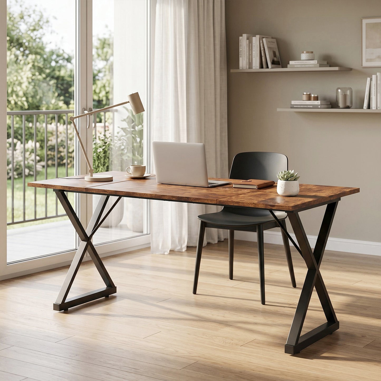 Executive Wooden Computer Desk - Ergonomic Writing Table with Metal Legs