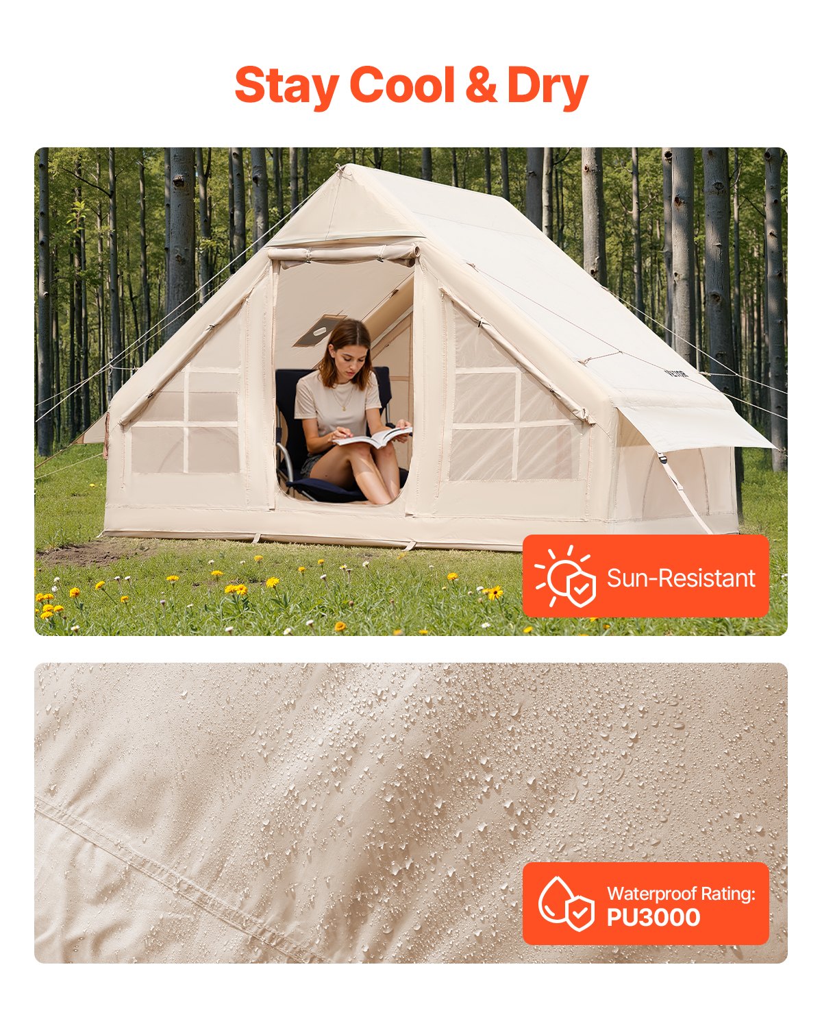 Inflatable Camping Tent for 3-5 People with Pump, Waterproof & Easy Setup