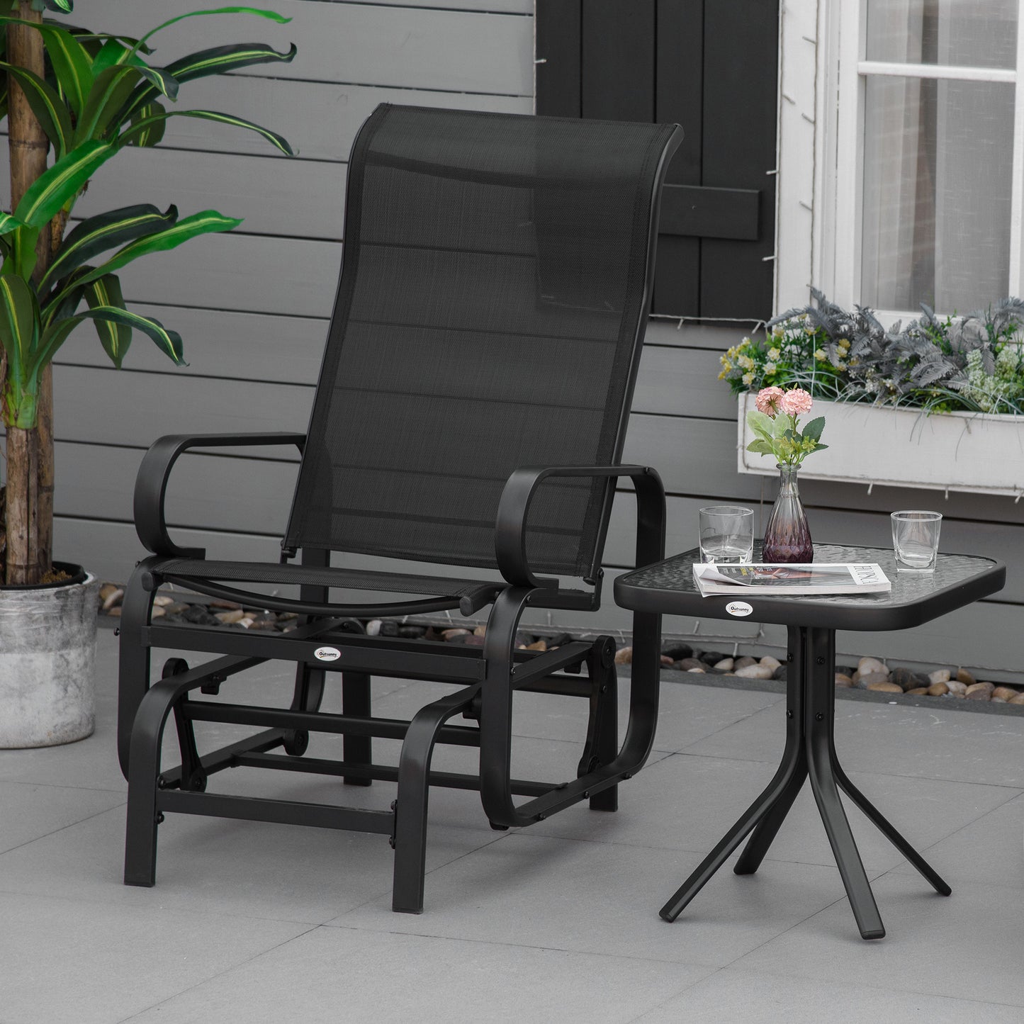Outdoor Patio Sling Glider Rocker Chair - Black