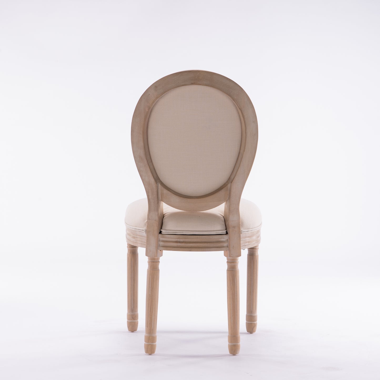 Beige French Style Solid Wood Frame Oval Back Dining Chairs - Set of 2