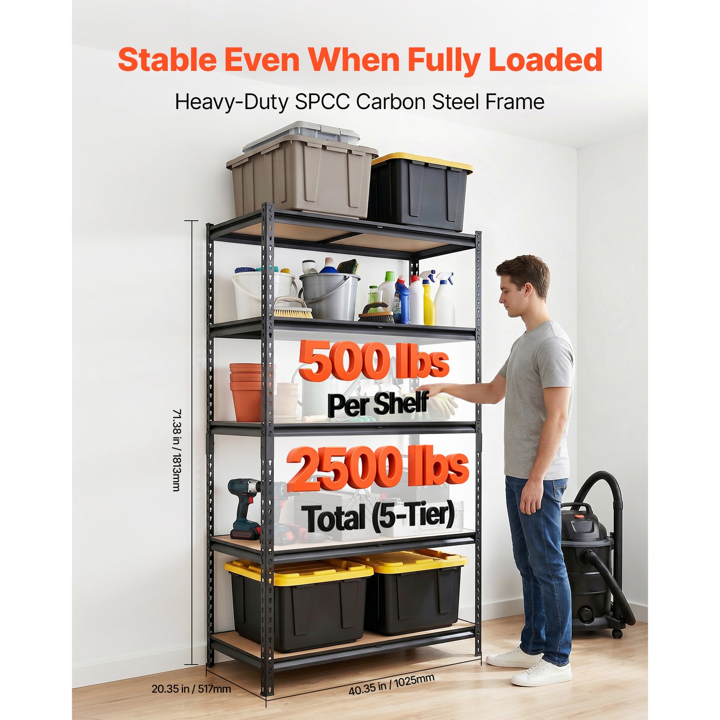 Heavy Duty Garage Storage Shelves 5-Tier Adjustable Metal Utility Rack 2500 Lbs Capacity