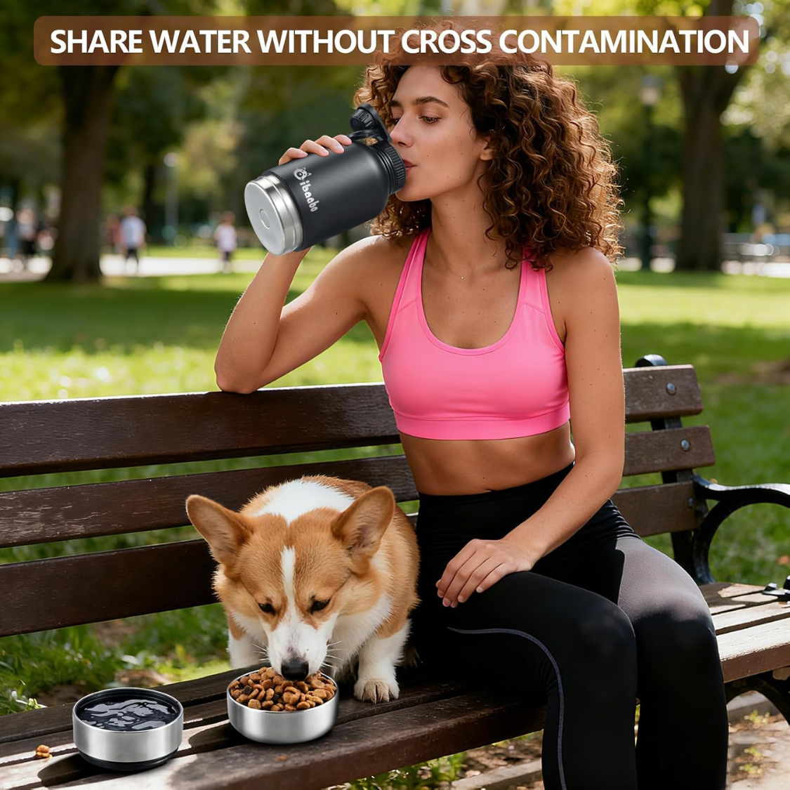 32oz Insulated Dog Water Bottle with 2 Bowls Portable Pet Hydration for Travel