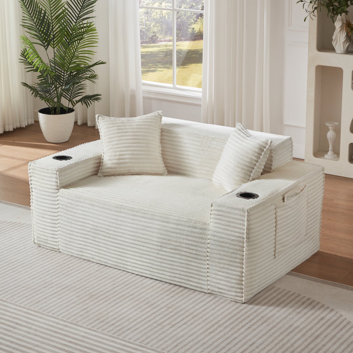 Modern White 2-Seater Sofa - No Assembly Needed, Compact Design