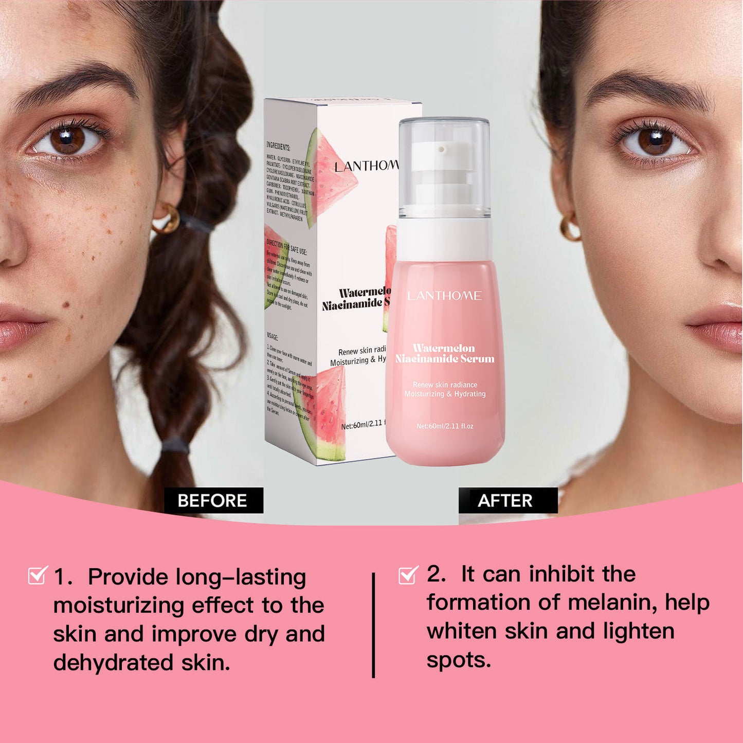 Watermelon Facial Essence with Nicotinamide 60ml – Brightening Skin Care Serum