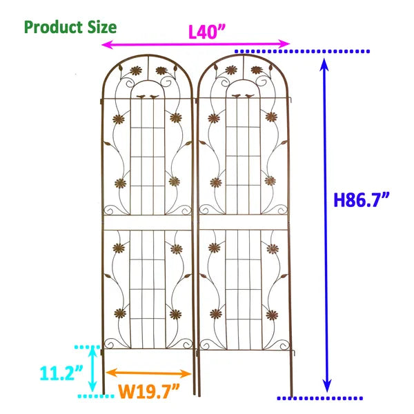 Metal Garden Trellis - 86.7" Rustproof Climbing Plant Support - 2 Pack
