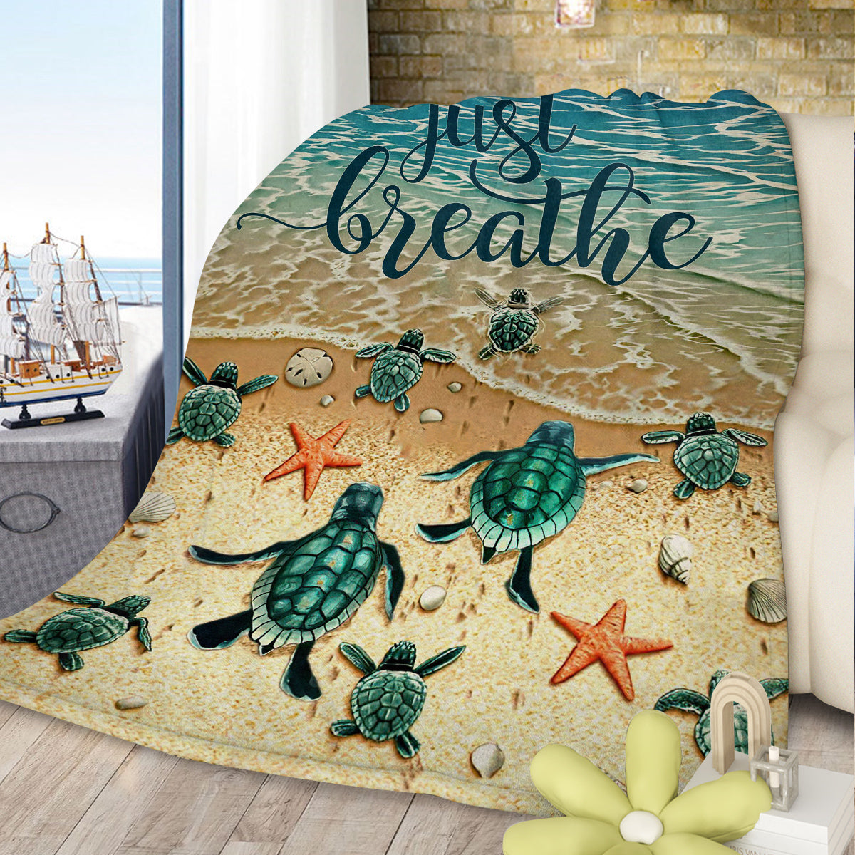 Tropical Sea Turtle Flannel Fleece Throw Blanket - Multiple Sizes