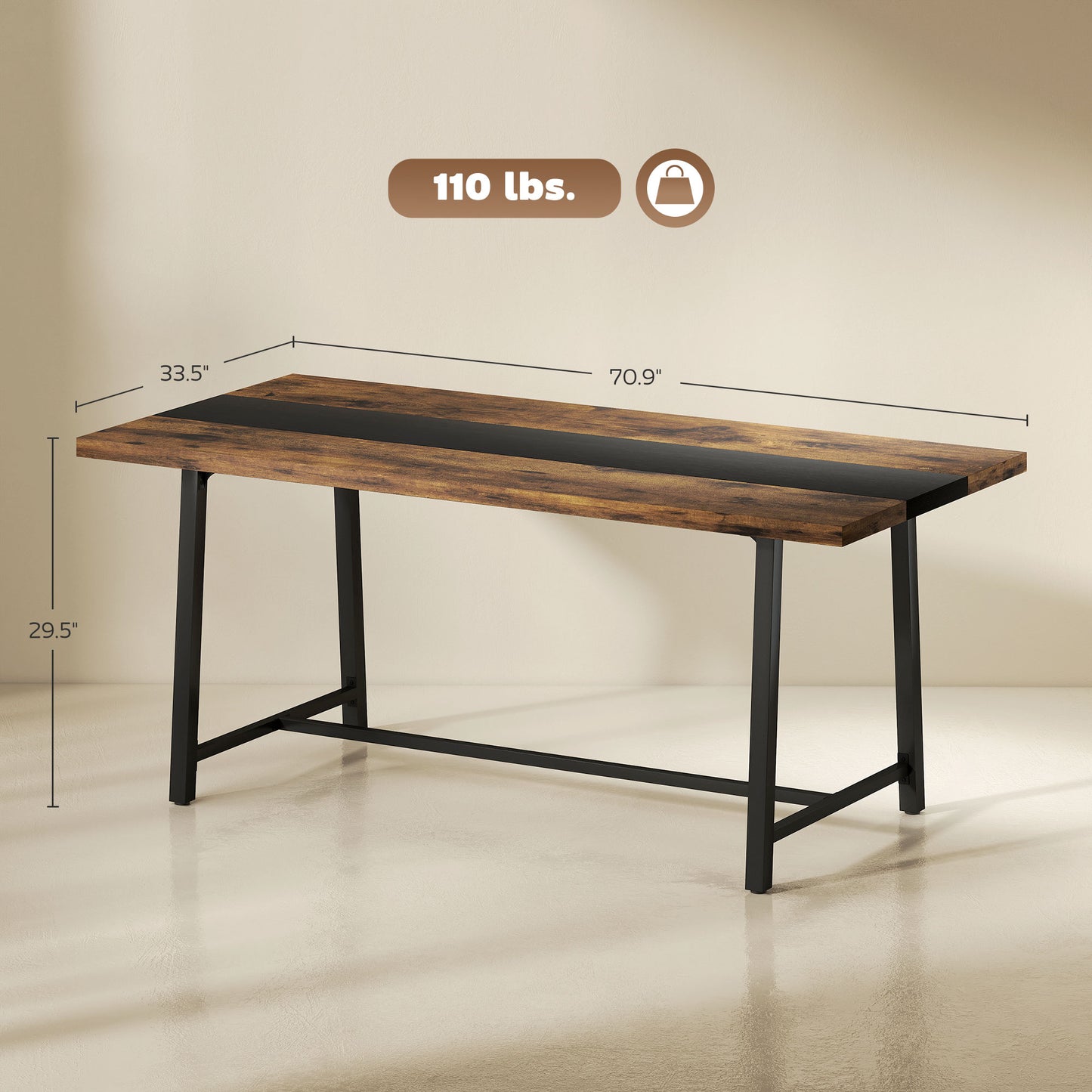 Industrial Dining Table for 8 - 70.9" Long Brown MDF & Steel