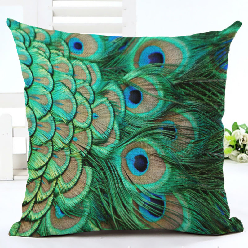 Peacock Printed Linen Cotton Pillowcase 45x45cm Home Decor
