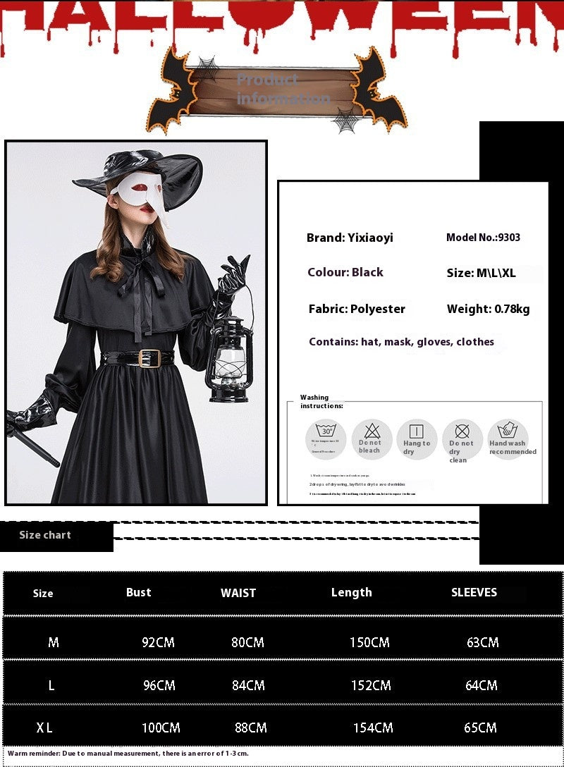 Medieval Plague Doctor Costume with Beak Mask - Multiple Styles
