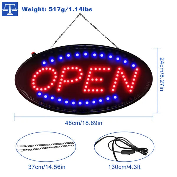 LED Open Sign Neon Light with Motion & Static Modes for Business