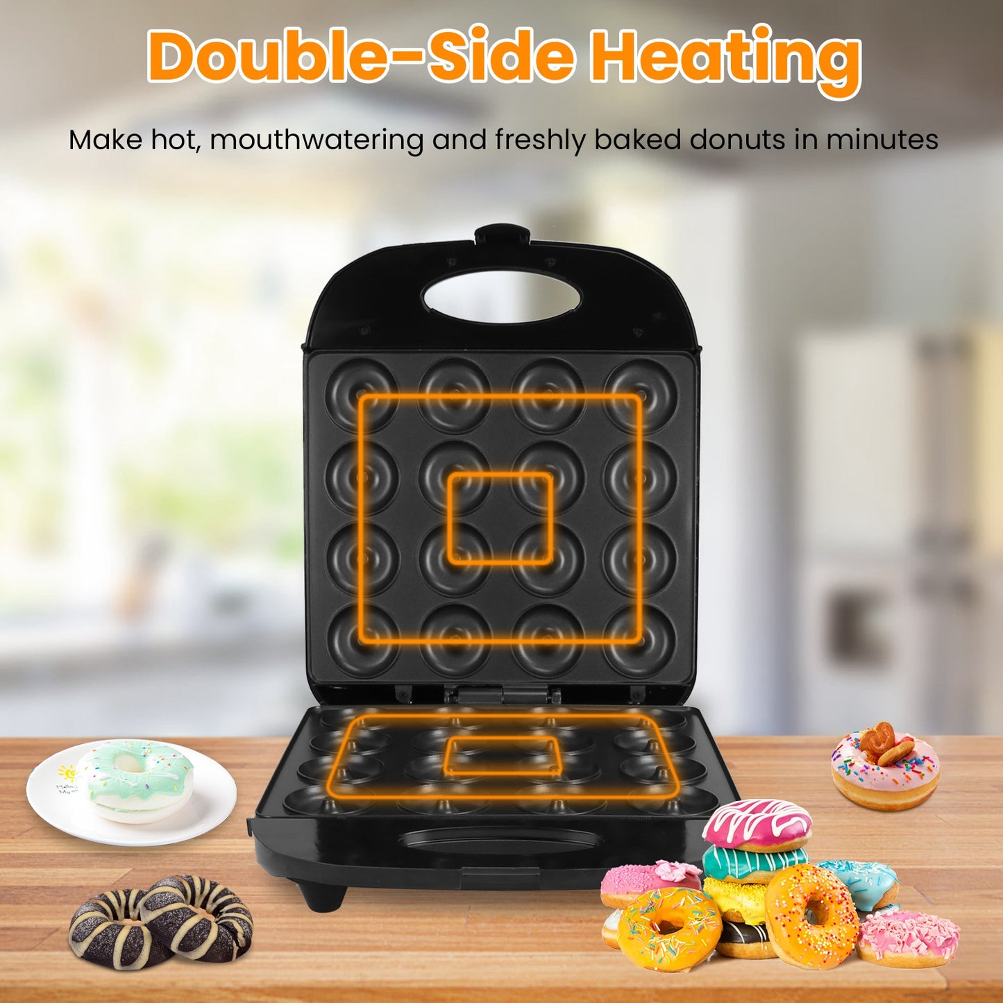 Mini Donut Maker Machine for Kids & Family, 16 Non-Stick Doughnuts, Black