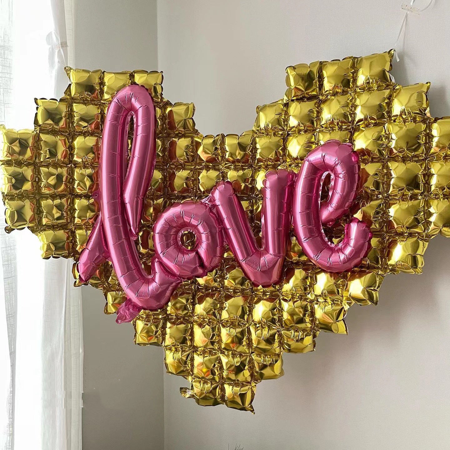 Large Birthday Party Wall Background Balloon - Red & Silver Heart Shapes