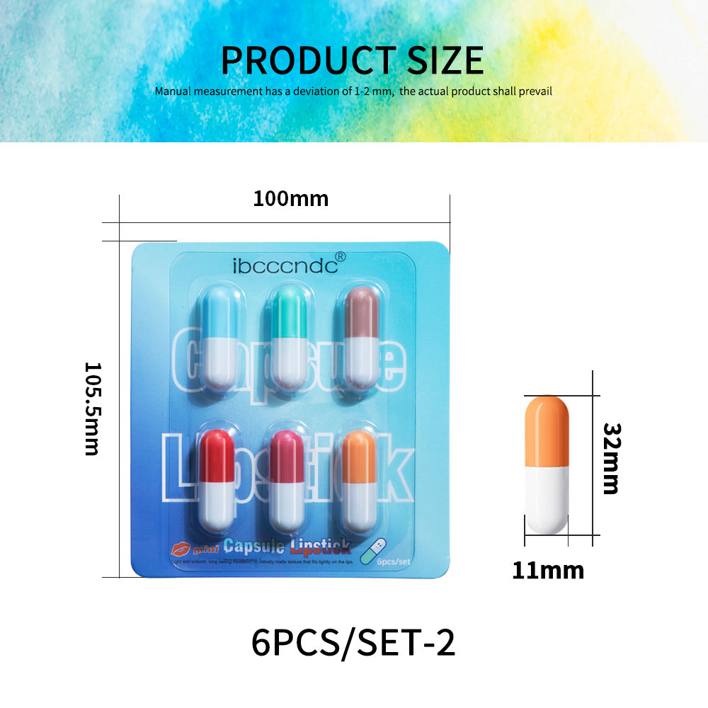 Mini Capsule Lipstick Set - Easy To Carry Velvet Finish, 6 Pack