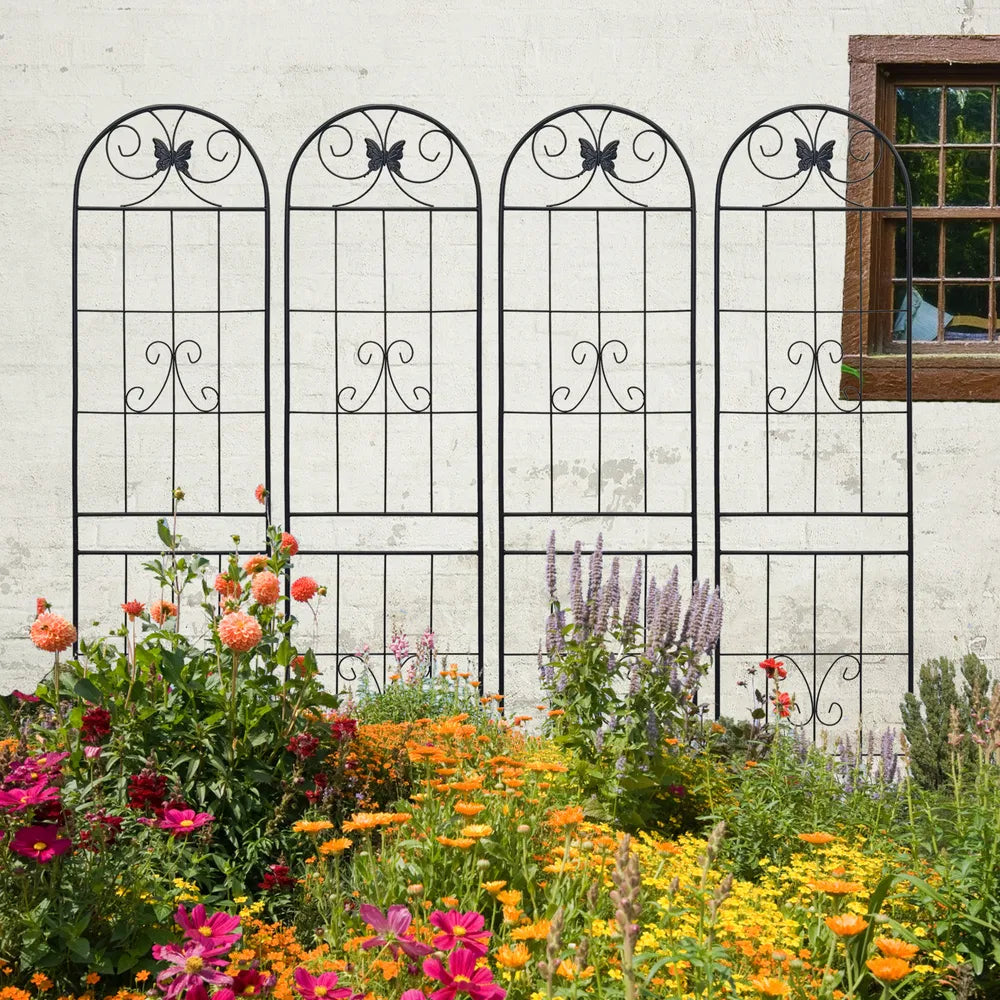 Metal Garden Trellis - 4 Pack, 86.7" Rustproof Support for Climbing Plants - Black