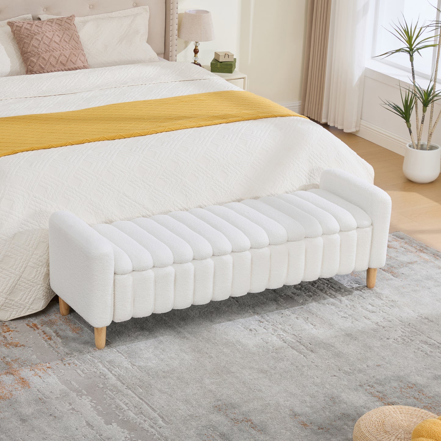 Modern Upholstered End of Bed Bench with Storage - Ivory