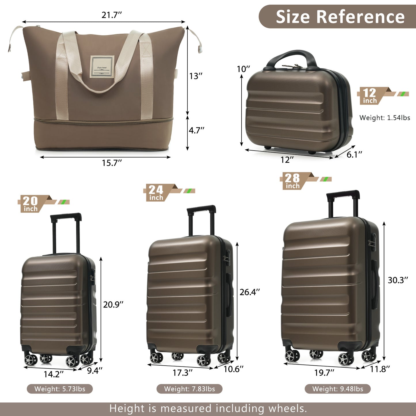 Lightweight Hardshell ABS Luggage Set - 4 Sizes, Brown