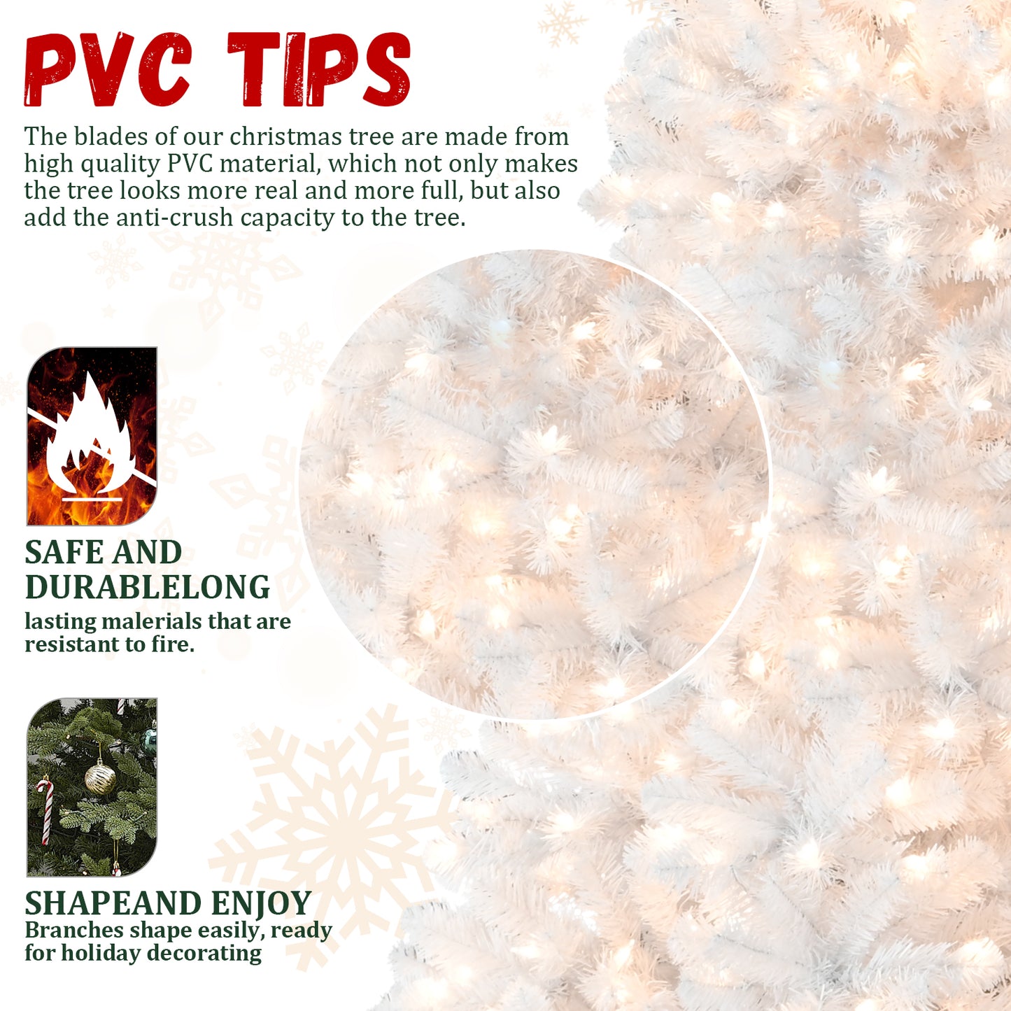 Prelit White PVC Christmas Tree - Multiple Heights Available