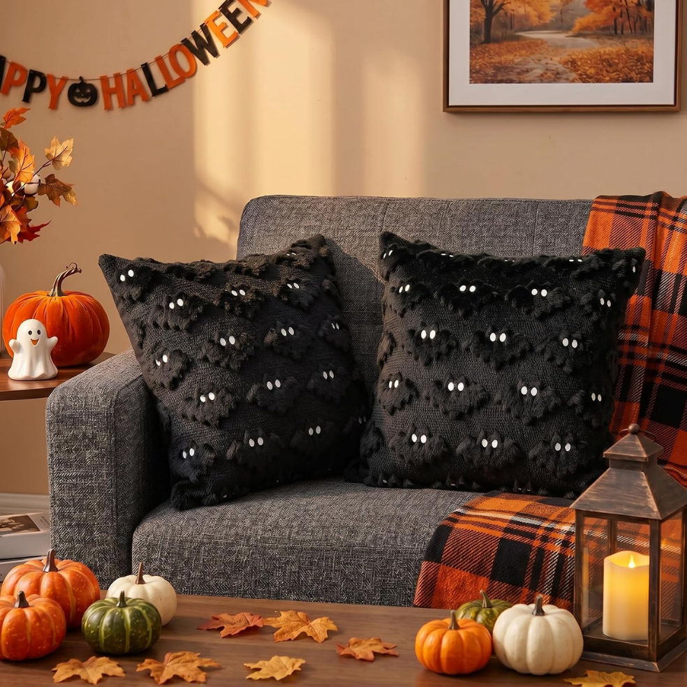 Halloween Bat Pillow Covers - Set of 2 Plush Cushion Covers