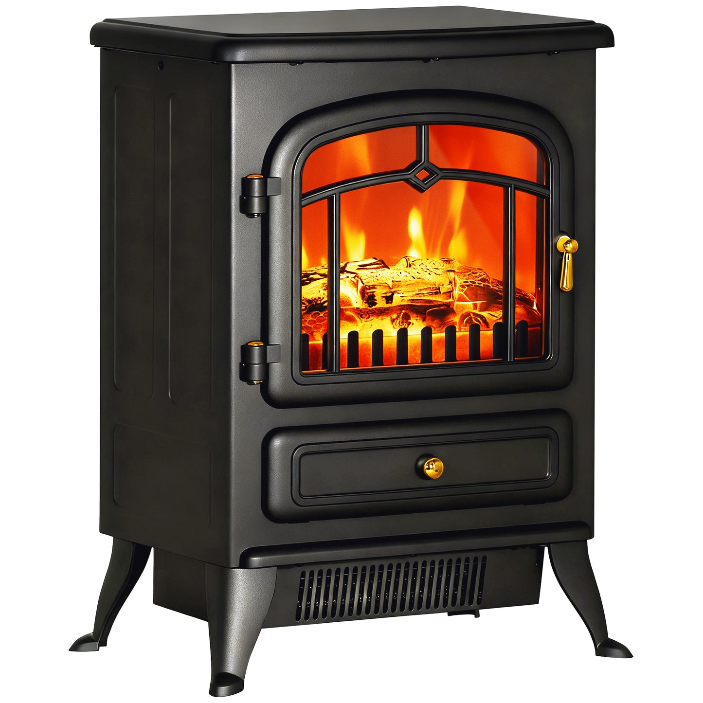 Electric Fireplace Heater with Realistic LED Flames 725W/1450W Black