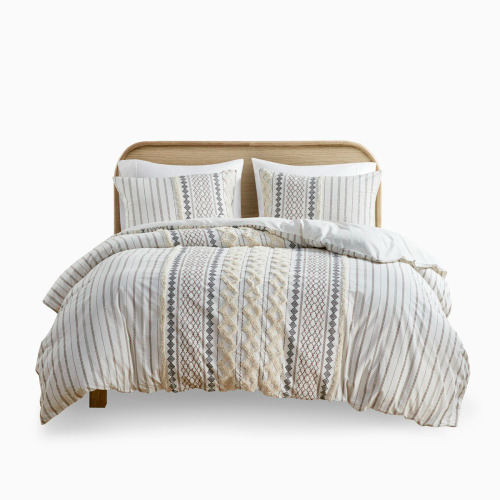 King Cotton Printed Duvet Cover Set with Chenille - Multicolor