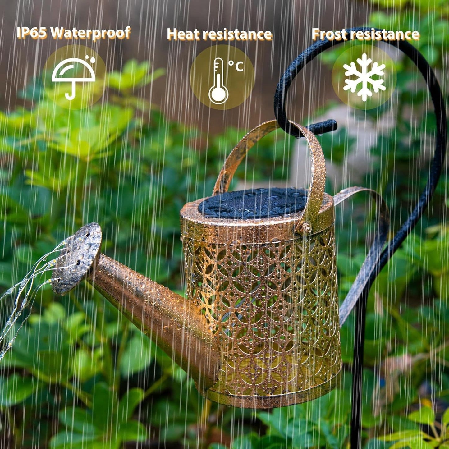 Outdoor Solar Watering Can Lantern String Lights Garden Decor Waterproof Metal Kettle