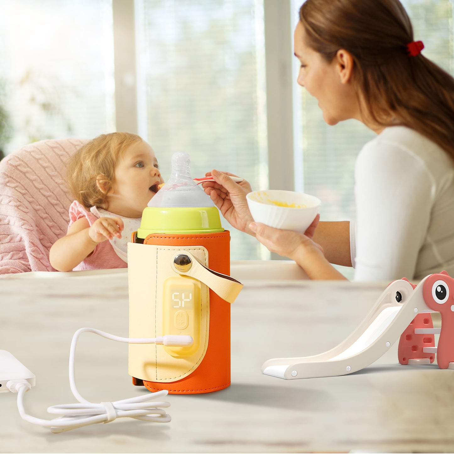 Portable Baby Milk Warmer with 5 Temperature Settings - Orange