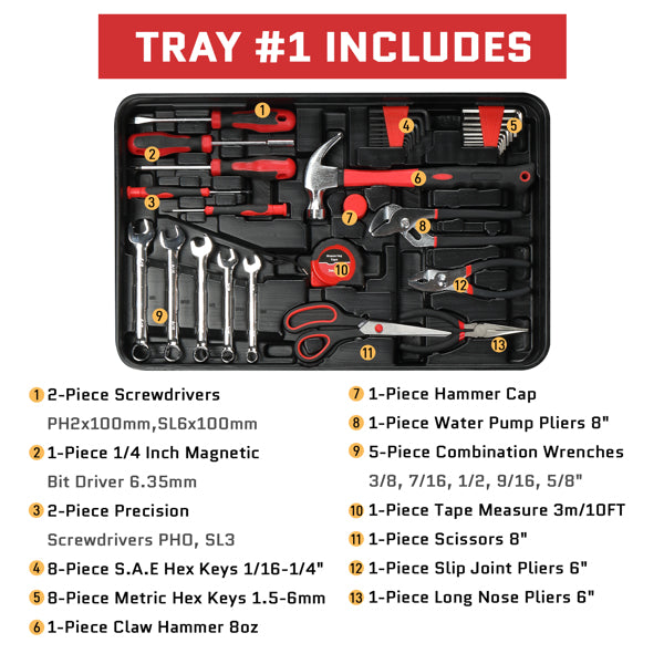 599-Piece Power Tool Set with 21V Cordless Drill and Rolling Toolbox