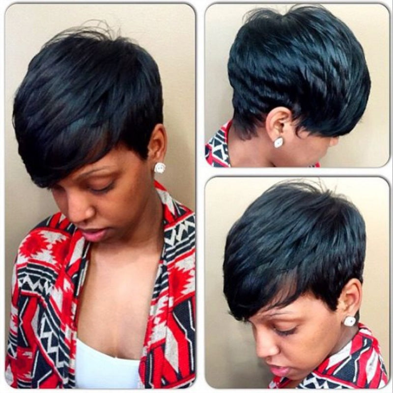 Women's Short Hair Wig with Oblique Bangs