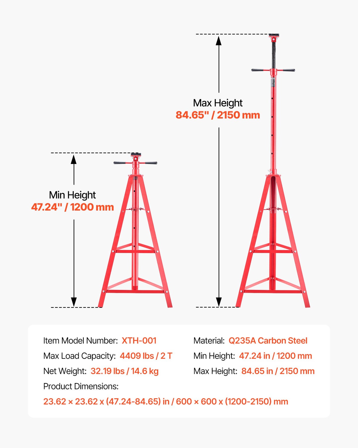 Under Hoist Tripod Stand, 2 Ton (4409 Lbs) Capacity High Lift Jack