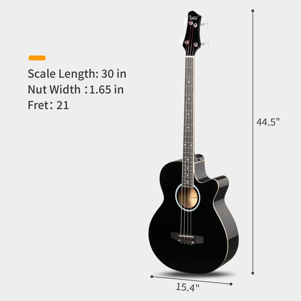 4-String Electric Acoustic Bass Guitar with EQ - Black