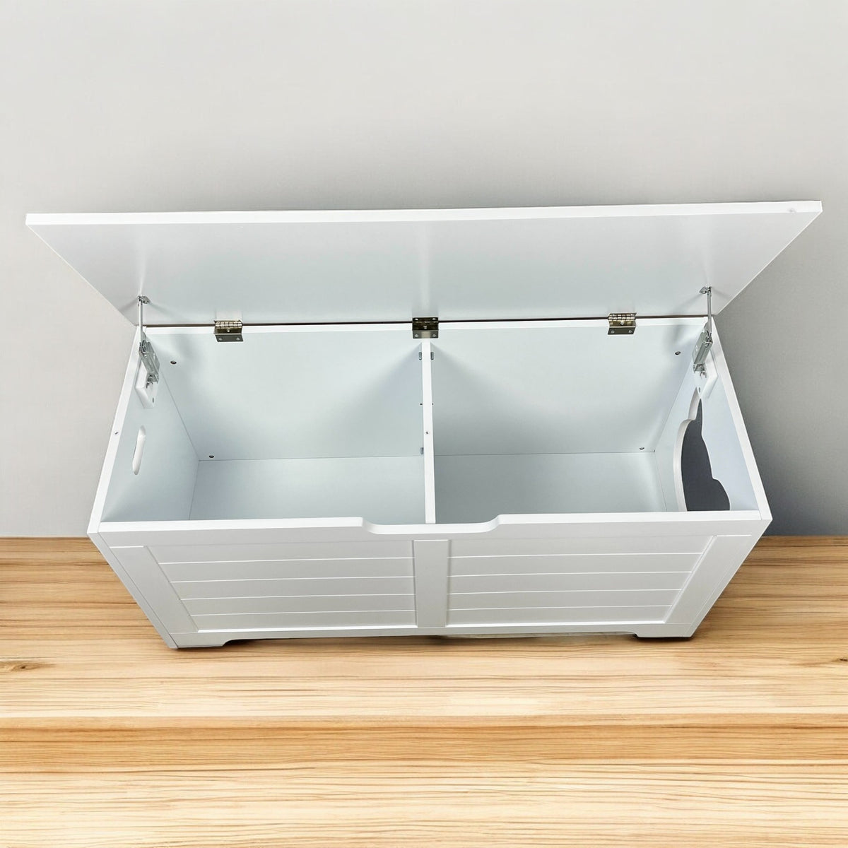 Large Open Cat Litter Box Fence Furniture - Modern White Cat House & Storage