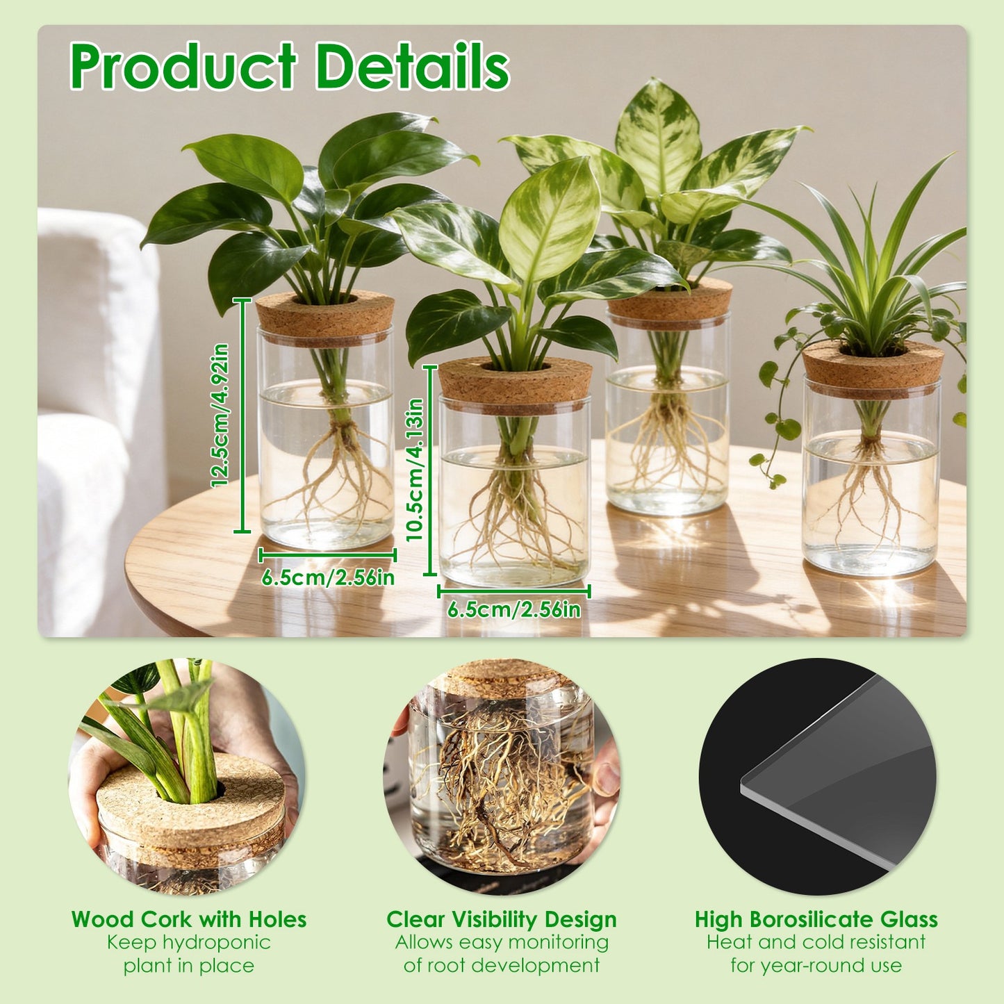 4 Pack Glass Plant Propagation Stations Hydroponic Vases with Cork Lids