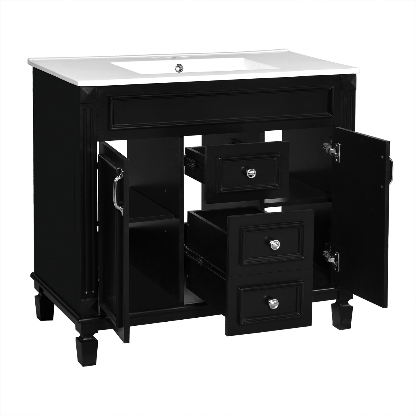 36-Inch Black Bathroom Vanity with Sink & Storage Cabinet