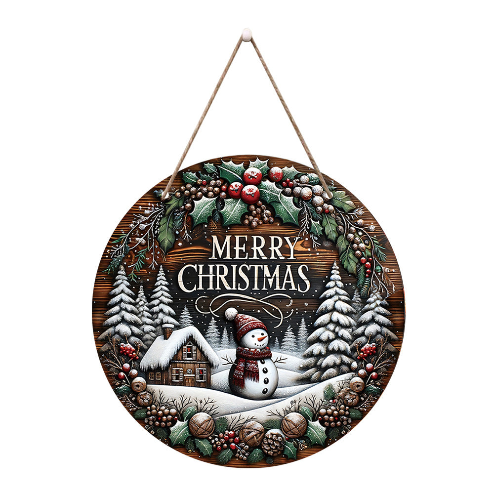 Wooden Christmas Snowman Wall Decor Outdoor Porch Sign Berry Snowman 20x20cm