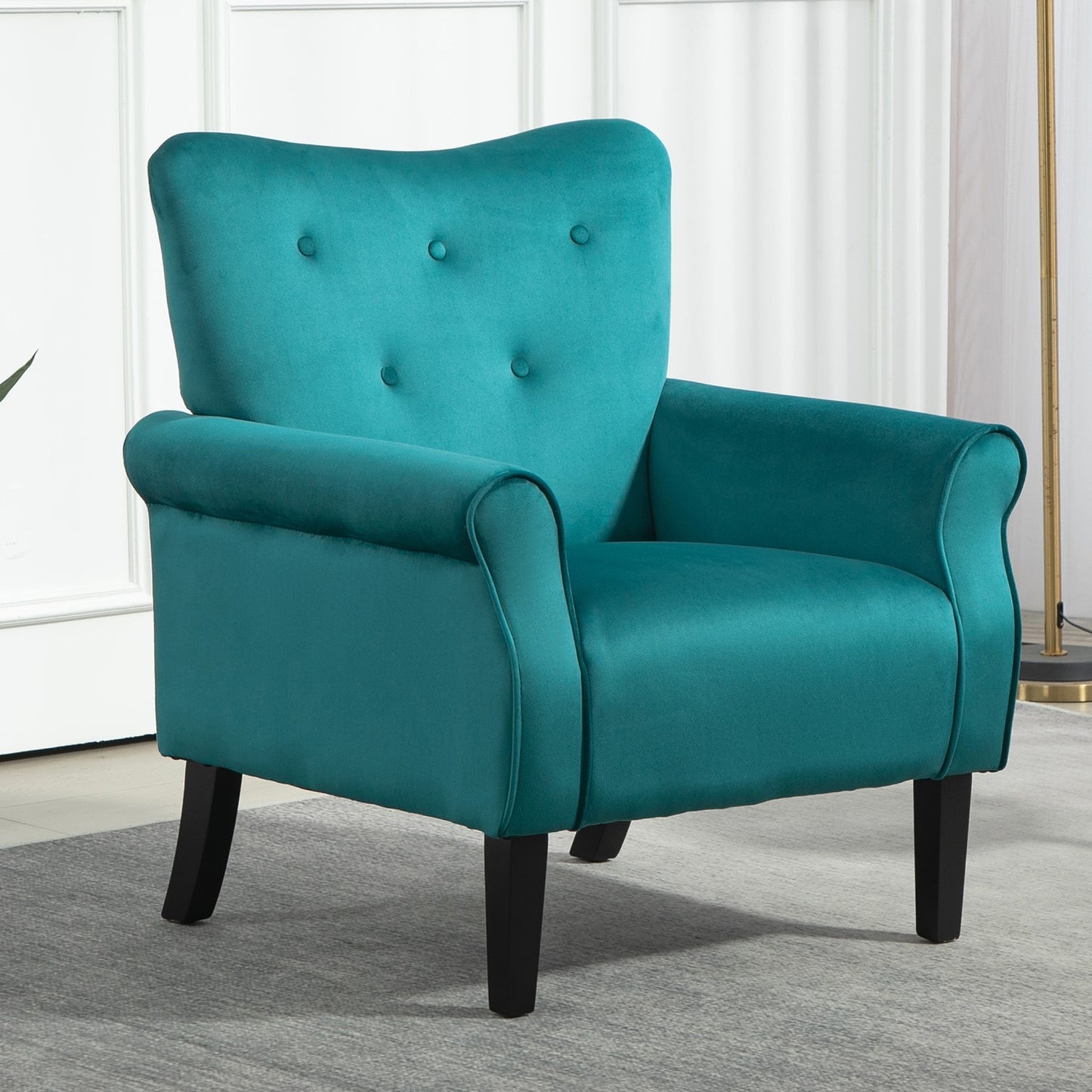 Mid-Century Modern Wingback Accent Chair, Upholstered Fabric Armchair
