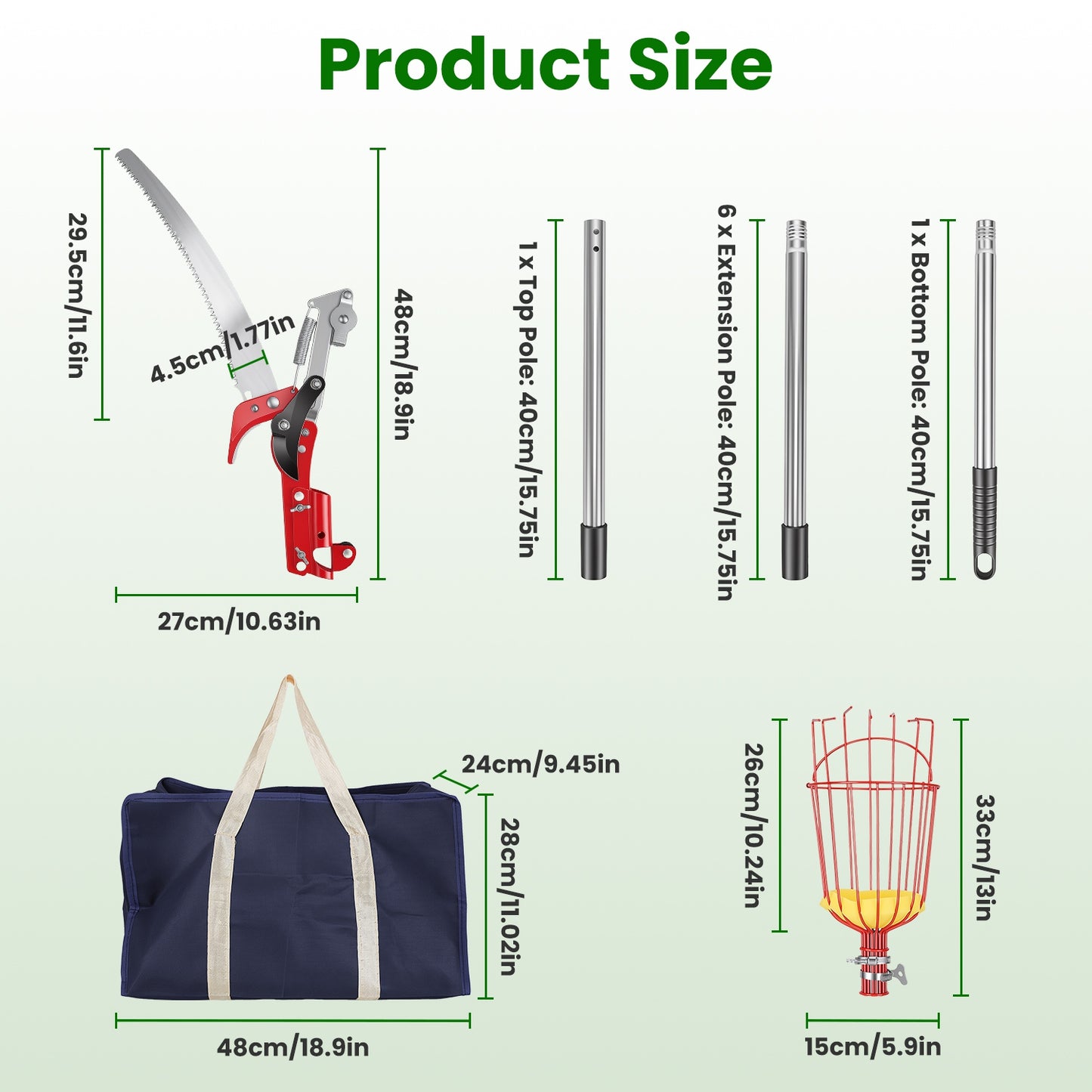 2-in-1 Extendable Pole Saw & Fruit Picker Garden Tool Set