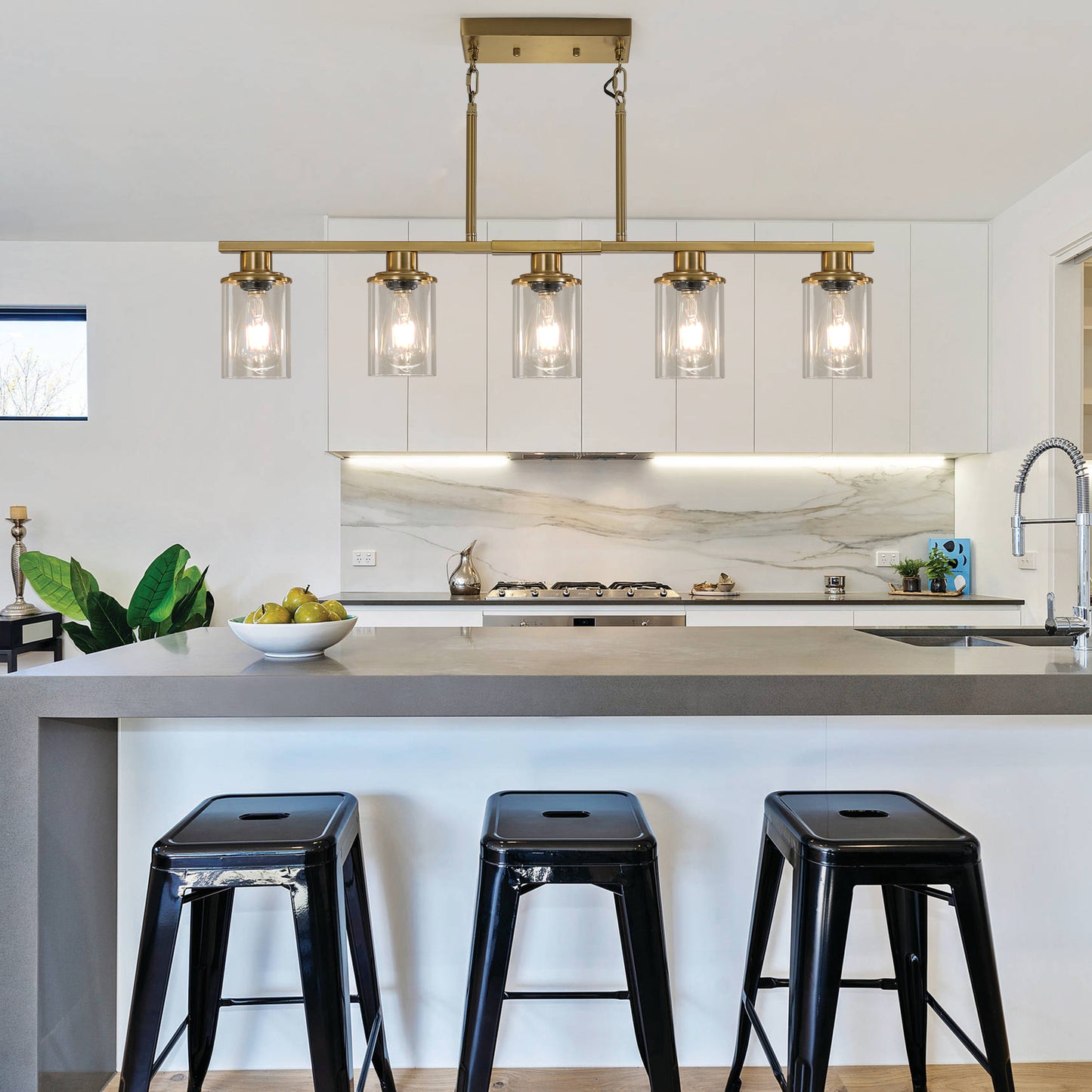 Modern Industrial 5-Light Chandelier - Golden Metal Frame