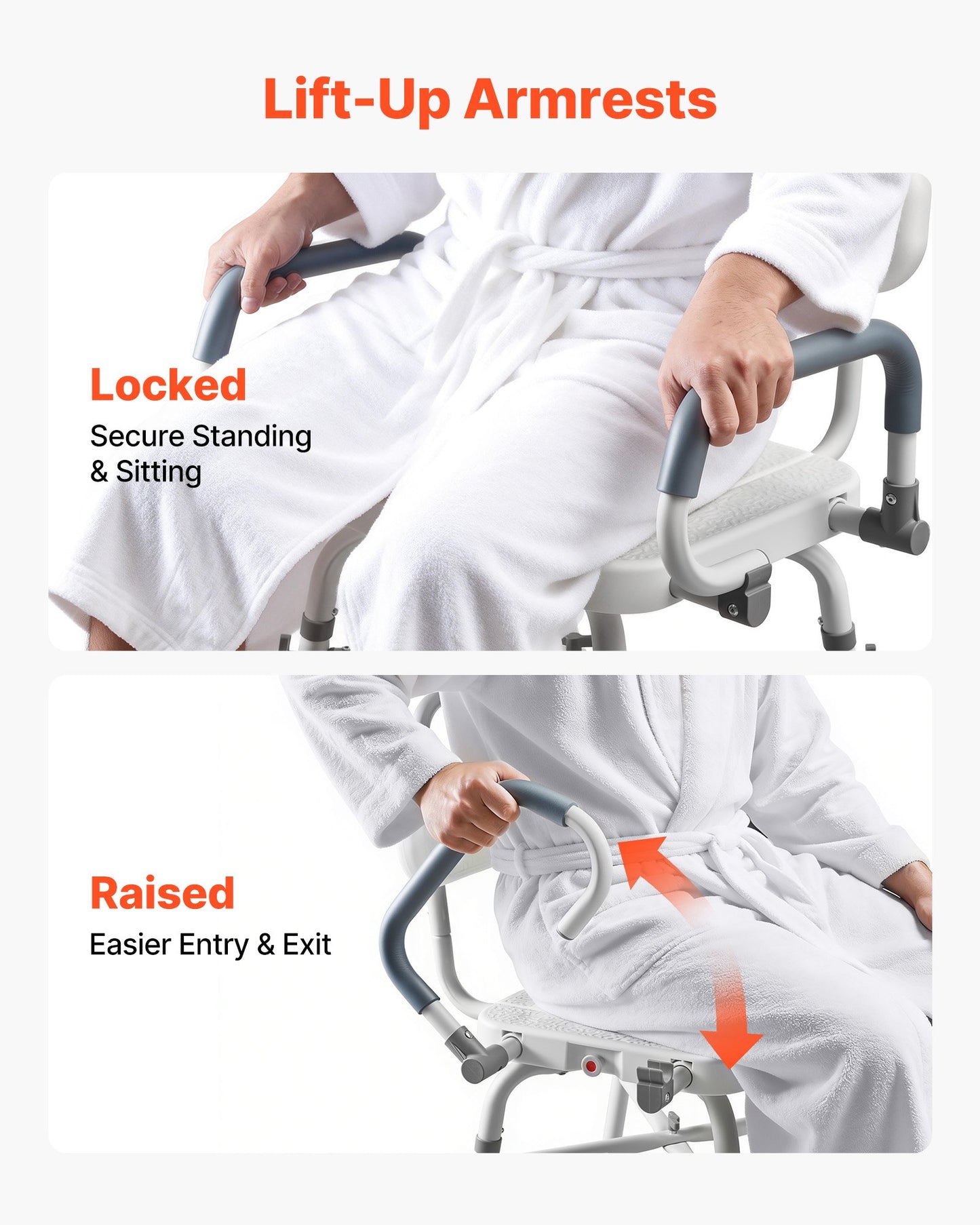 Heavy Duty Swivel Shower Chair with Arms & Back - 500 Lbs Capacity, Adjustable Bath Seat for Adults & Seniors